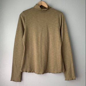 Polagram Womens Medium Olive Green Waffle Knit Pullover Thermal Top Mock Neck